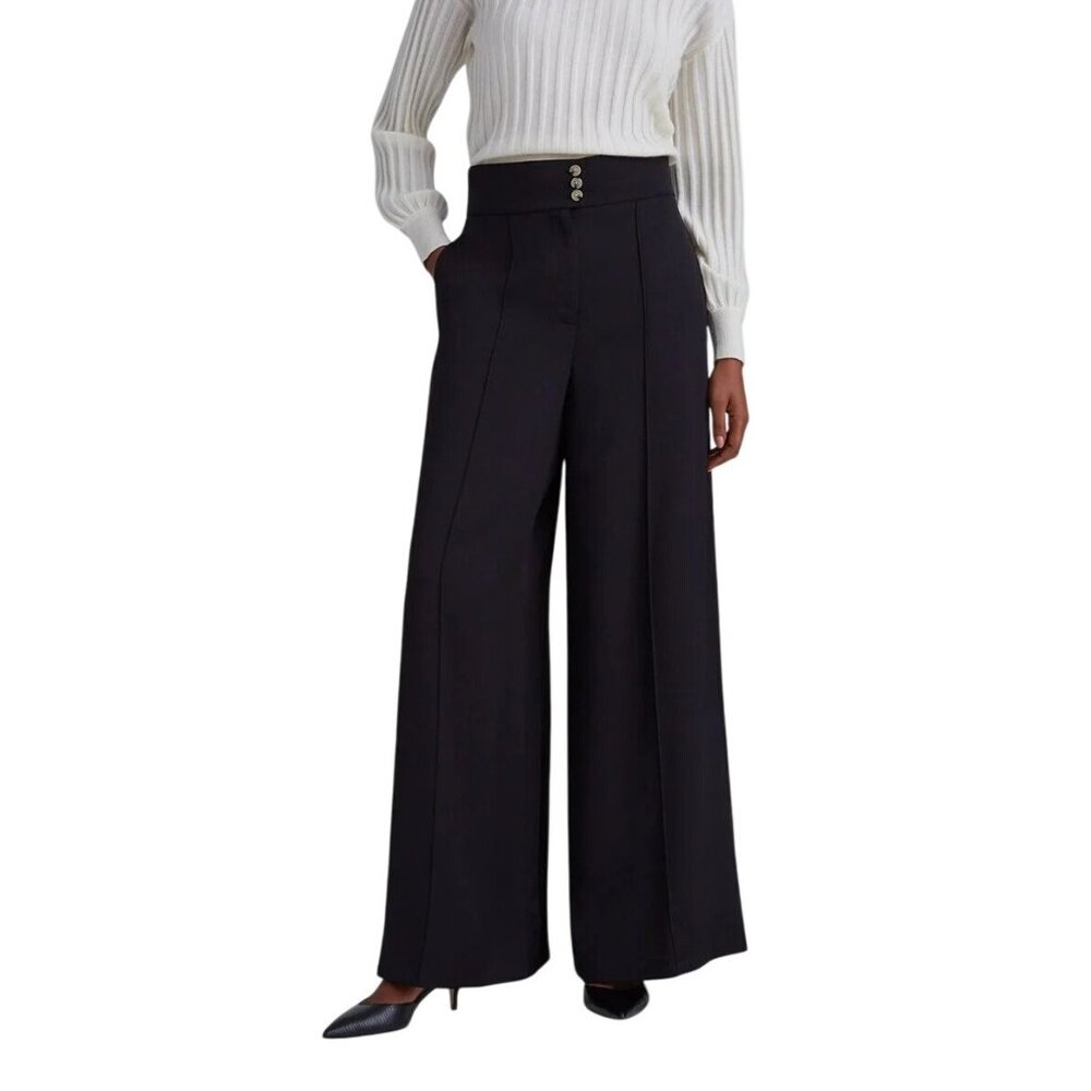 NWT Club Monaco Black High Rise Pants Pockets Size 12 Soft Wide Leg